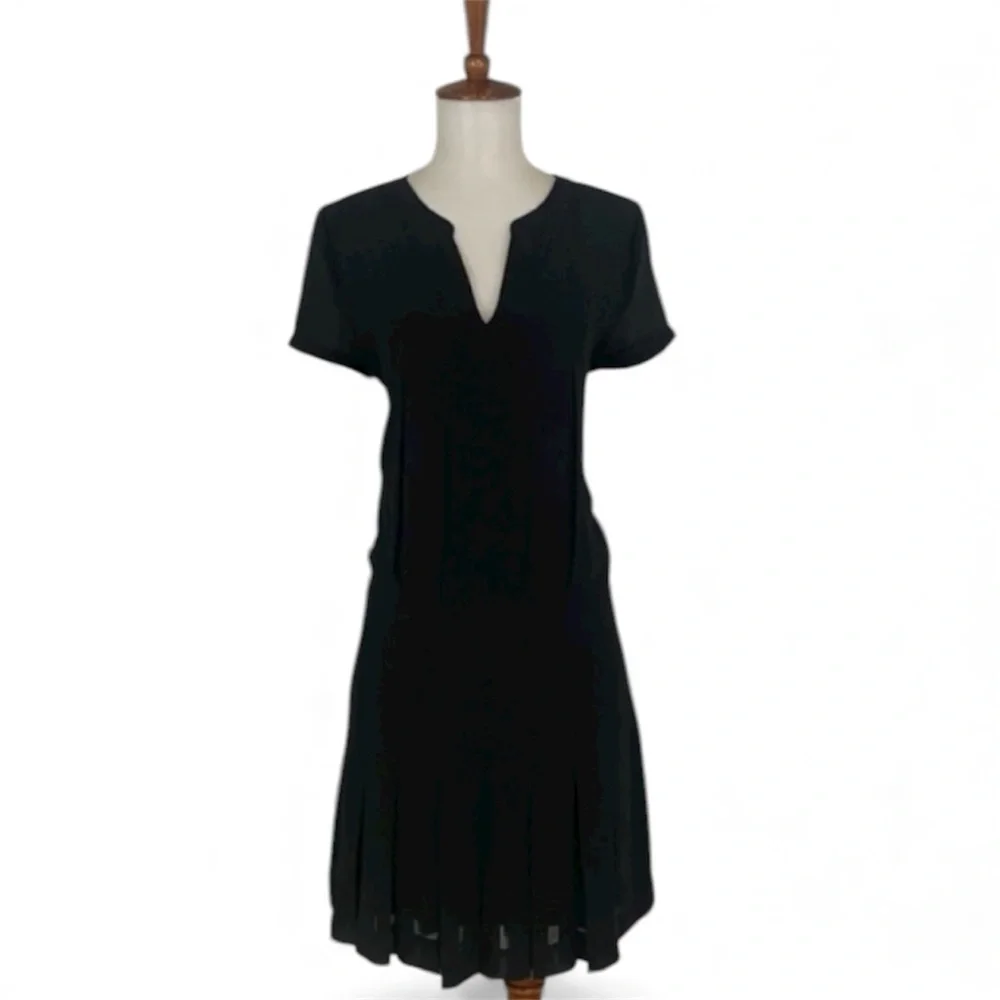 Comptoir Des Cotonniers Black Mini Dress Women’s L Pleated Short Sleeve